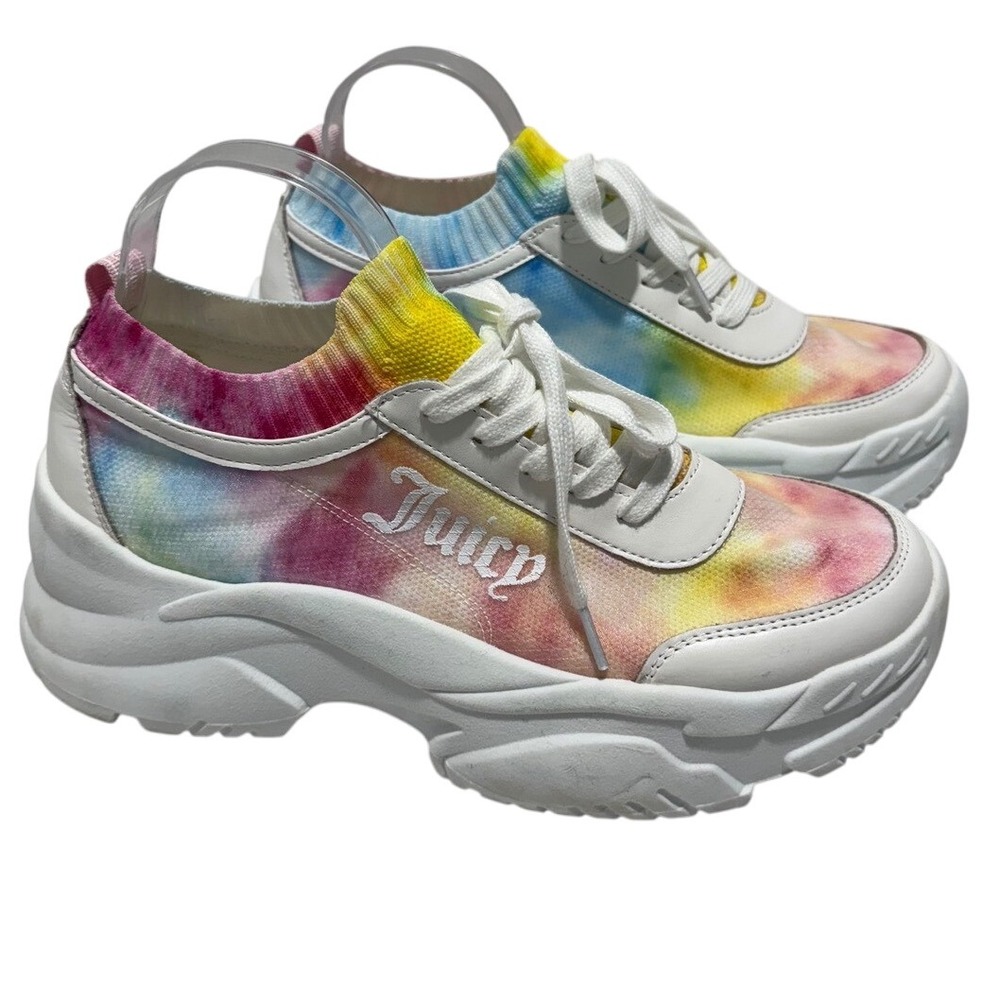 Juicy Couture Deluxe Lace Up Chunky Tie Dye Platform Sneakers Shoes‎ Rainbow 10